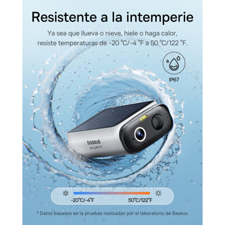 Baseus Security S1 Lite Solocam Camara Vigilancia WiFi Exterior Solar IP67, Camara IP Seguridad Bateria 2K 135°, Visión Noctur