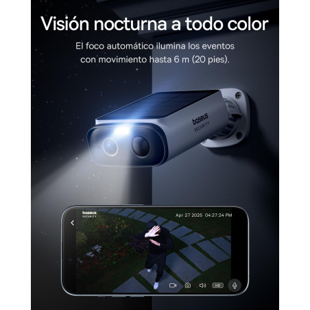 Baseus Security S1 Lite Solocam Camara Vigilancia WiFi Exterior Solar IP67, Camara IP Seguridad Bateria 2K 135°, Visión Noctur