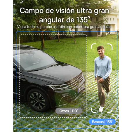 Baseus Security S1 Lite Solocam Camara Vigilancia WiFi Exterior Solar IP67, Camara IP Seguridad Bateria 2K 135°, Visión Noctur