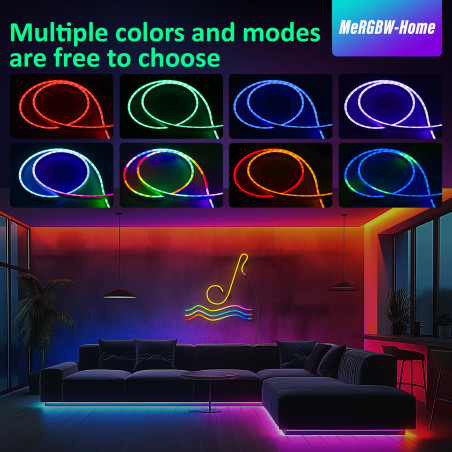 MeRGBW-Home Tiras LED Neon 3M, Luces LED Strip RGB de Neón de DIY Siliconecon, Control por App, Inteligente Control Segmentado 
