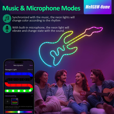 MeRGBW-Home Tiras LED Neon 3M, Luces LED Strip RGB de Neón de DIY Siliconecon, Control por App, Inteligente Control Segmentado 