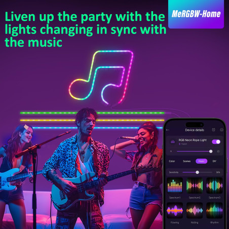 MeRGBW-Home Tiras LED Neon 3M, Luces LED Strip RGB de Neón de DIY Siliconecon, Control por App, Inteligente Control Segmentado 
