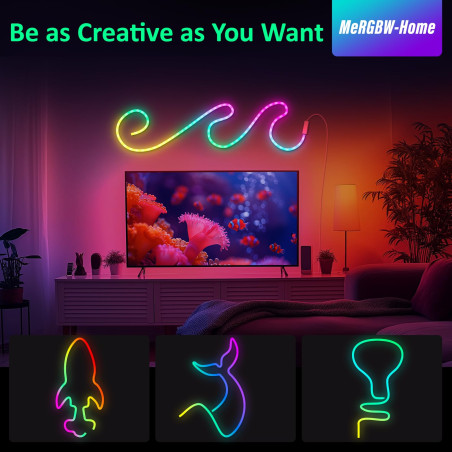 MeRGBW-Home Tiras LED Neon 3M, Luces LED Strip RGB de Neón de DIY Siliconecon, Control por App, Inteligente Control Segmentado 