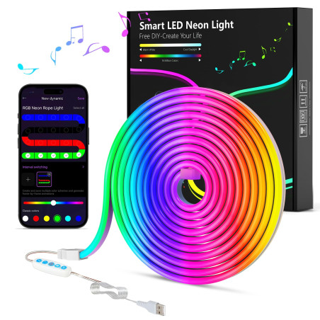 MeRGBW-Home Tiras LED Neon 3M, Luces LED Strip RGB de Neón de DIY Siliconecon, Control por App, Inteligente Control Segmentado 
