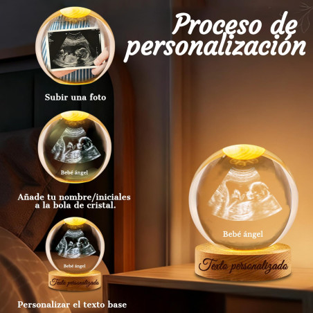 Bola de Cristal con Luz Nocturna - Esfera Personalizada con Foto 3D para Regalos Emocionales, Recuerdo de Bebé, Mascotas y Fami