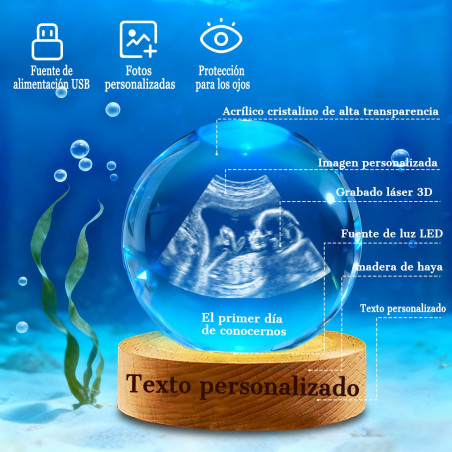 Bola de Cristal con Luz Nocturna - Esfera Personalizada con Foto 3D para Regalos Emocionales, Recuerdo de Bebé, Mascotas y Fami