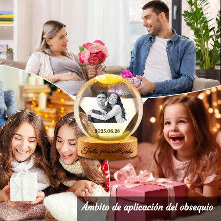 Bola de Cristal con Luz Nocturna - Esfera Personalizada con Foto 3D para Regalos Emocionales, Recuerdo de Bebé, Mascotas y Fami