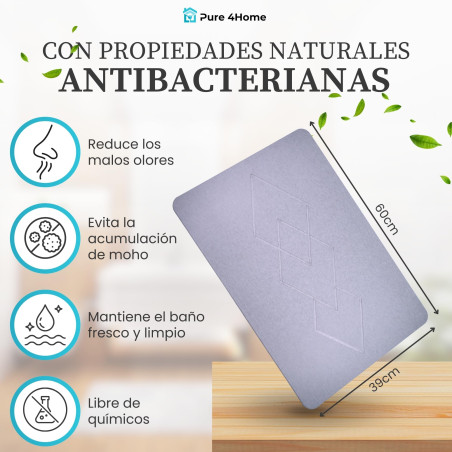 Pure 4Home Alfombra Diatomita Baño 60x40 – Secado Rápido, Antideslizante y Antibacteriana – Alfombrilla Piedra Diatomita S
