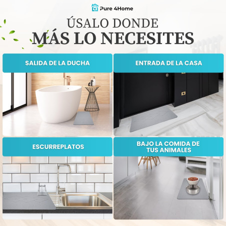 Pure 4Home Alfombra Diatomita Baño 60x40 – Secado Rápido, Antideslizante y Antibacteriana – Alfombrilla Piedra Diatomita S