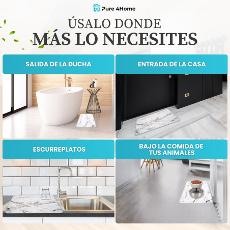 Pure 4Home Alfombra Diatomita Baño 60x40 – Secado Rápido, Antideslizante y Antibacteriana – Alfombrilla Piedra Diatomita S