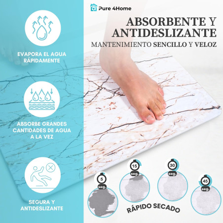 Pure 4Home Alfombra Diatomita Baño 60x40 – Secado Rápido, Antideslizante y Antibacteriana – Alfombrilla Piedra Diatomita S