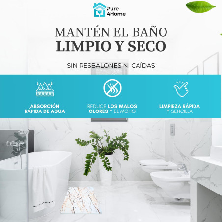 Pure 4Home Alfombra Diatomita Baño 60x40 – Secado Rápido, Antideslizante y Antibacteriana – Alfombrilla Piedra Diatomita S