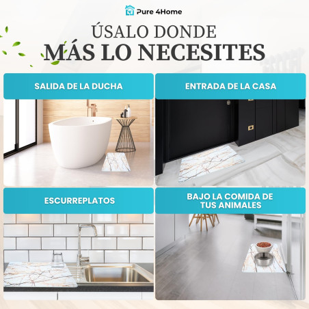 Pure 4Home Alfombra Diatomita Baño 60x40 – Secado Rápido, Antideslizante y Antibacteriana – Alfombrilla Piedra Diatomita S