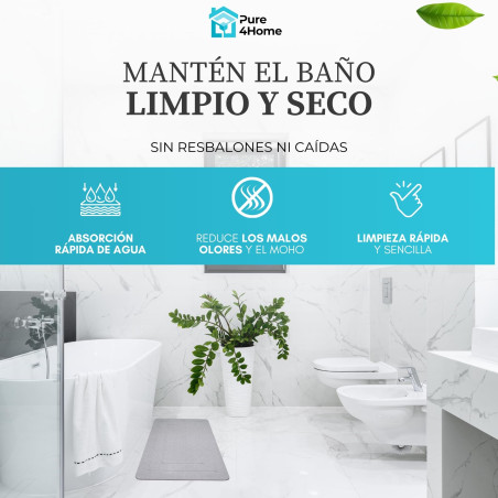 Pure 4Home Alfombra Diatomita Baño 60x40 – Secado Rápido, Antideslizante y Antibacteriana – Alfombrilla Piedra Diatomita S