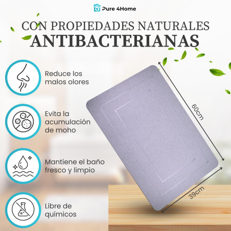 Pure 4Home Alfombra Diatomita Baño 60x40 – Secado Rápido, Antideslizante y Antibacteriana – Alfombrilla Piedra Diatomita S