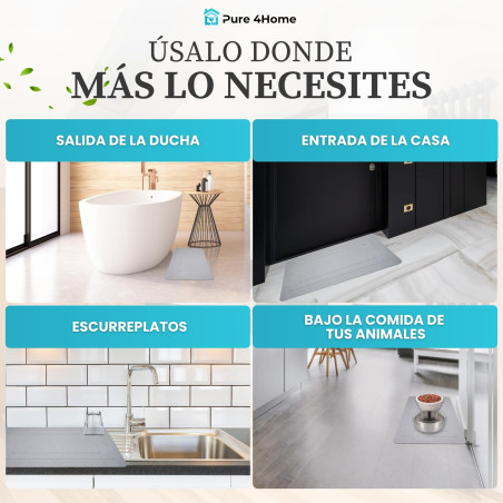 Pure 4Home Alfombra Diatomita Baño 60x40 – Secado Rápido, Antideslizante y Antibacteriana – Alfombrilla Piedra Diatomita S