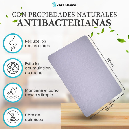 Pure 4Home Alfombra Diatomita Baño 60x40 – Secado Rápido, Antideslizante y Antibacteriana – Alfombrilla Piedra Diatomita S