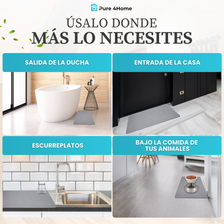 Pure 4Home Alfombra Diatomita Baño 60x40 – Secado Rápido, Antideslizante y Antibacteriana – Alfombrilla Piedra Diatomita S
