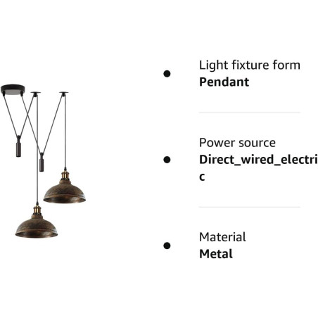 DC VOLTAGE 2 Luces de Araña de 2 Cabezas de Techo de Metal Forma Curvada Acabado Cobre Cepillado Pantallas de 29 cm Luces Colga