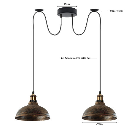 DC VOLTAGE 2 Luces de Araña de 2 Cabezas de Techo de Metal Forma Curvada Acabado Cobre Cepillado Pantallas de 29 cm Luces Colga