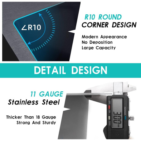 Fregadero de cocina Gris oscuro, 304 de acero inoxidable, 80 x 50 cm, para empotrar con grifo, dispensador de jabón, grifo de a